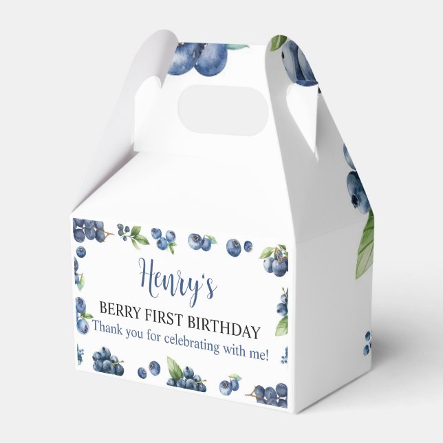 Blueberry Berry Sweet 1st Birthday Party Favour Bo Box (Front Side)