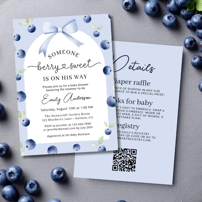Blueberry Berry Sweet All in One Boy Baby Shower Invitation (Creator Uploaded)