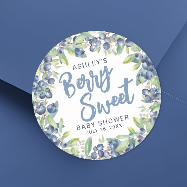 Blueberry Berry Sweet Baby Shower Classic Round Sticker (Blueberry Berry Sweet Baby Shower Classic Round Sticker)
