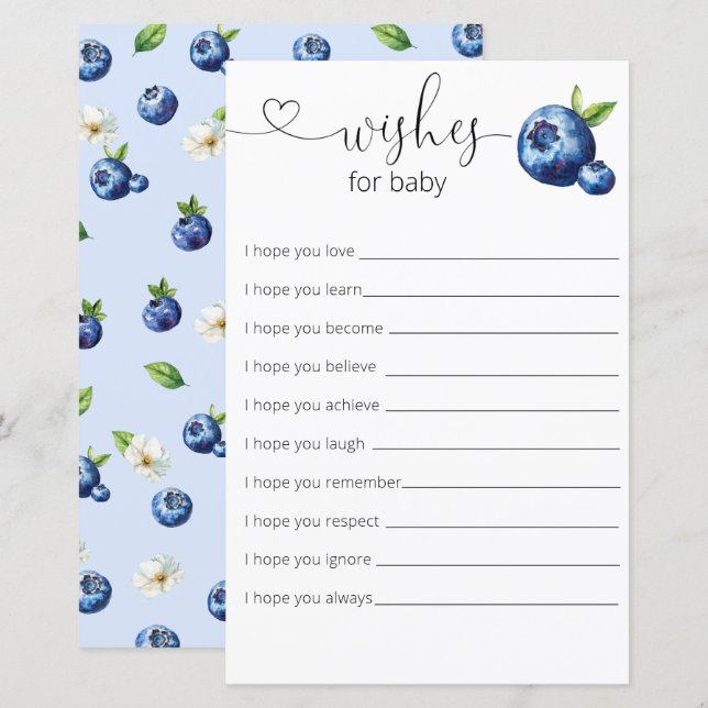 Blueberry Berry Sweet Baby Shower Wishes For Baby (Front/Back)