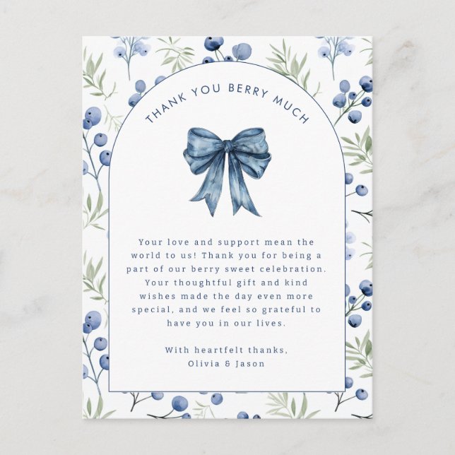 Blueberry Berry Sweet Baby Thank You Postcard  (Front)