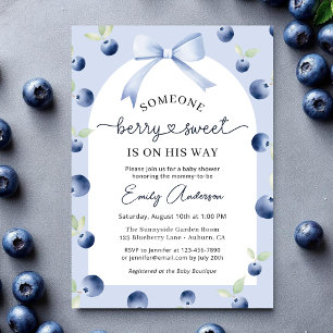 Blueberry Berry Sweet Boy Bow Baby Shower Invitation