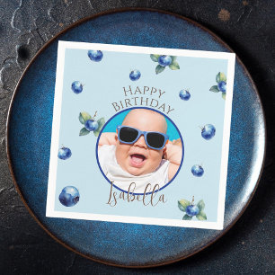 Blueberry Berry Sweet Photo Boy Birthday Party Napkin