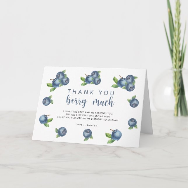 Blueberry birthday party thank you berry much (Front)