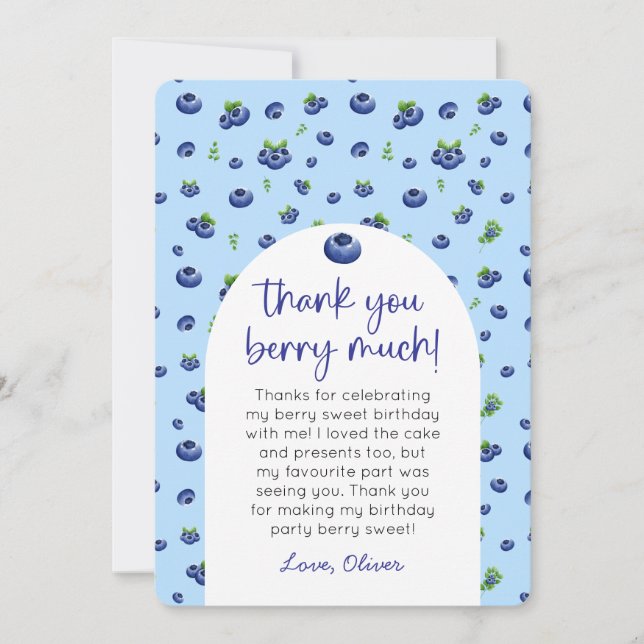 Blueberry Birthday Photo Thank You Invitation (Front)