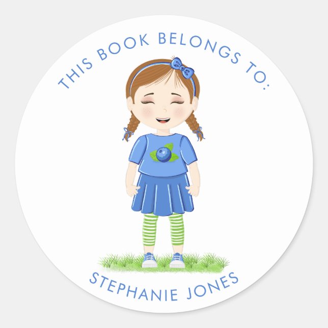 Blueberry Birthday This Book Belongs to Classic Round Sticker (Front)