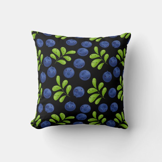 Blueberry Bliss: Fresh Fruit Pattern Design Cushion (Front)