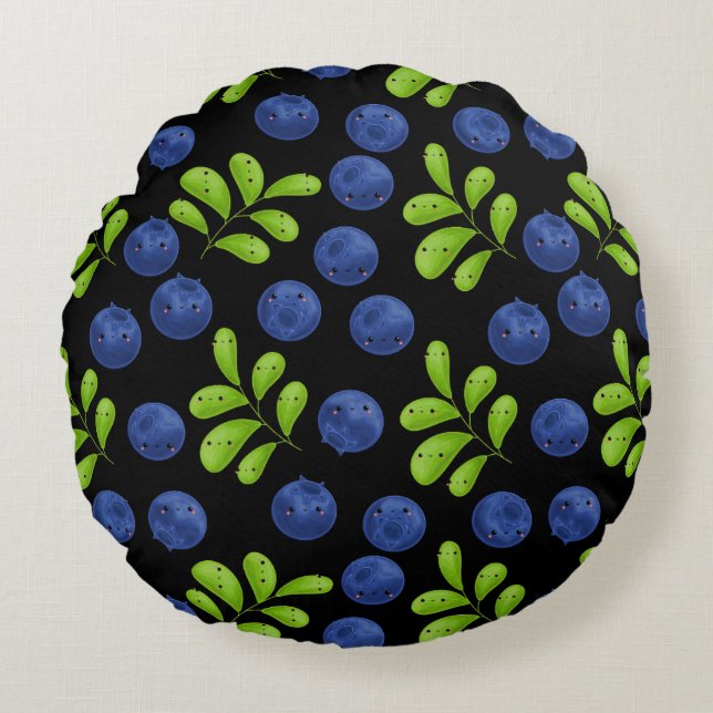 Blueberry Bliss: Fresh Fruit Pattern Design Round Cushion (Front)
