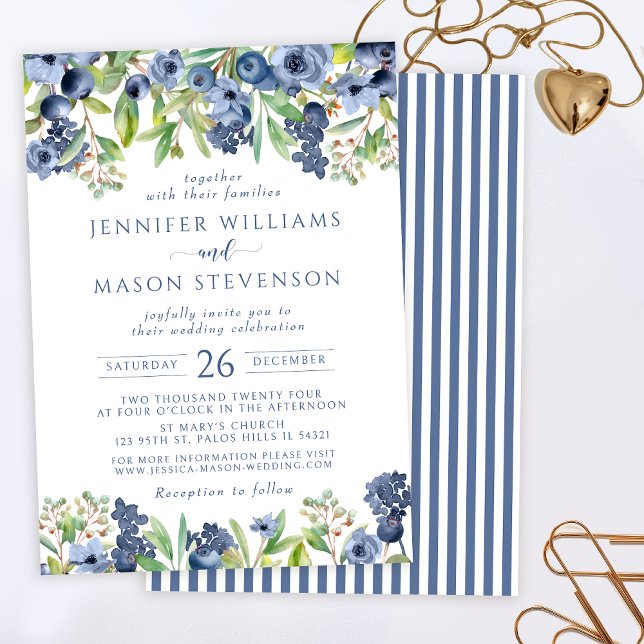 Blueberry blue floral autumn wedding invitation (Creator Uploaded)