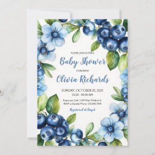 Blueberry & Blue Flowers Baby Shower Invitation