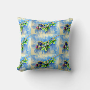 Blueberry branch, watercolor painting cushion