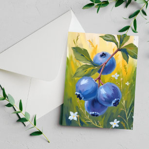 Blueberry Bush Fruit Watercolor Painting Card