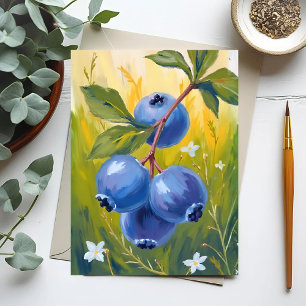 Blueberry Bush Fruit Watercolor Painting Postcard