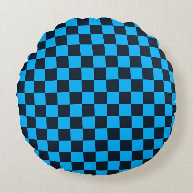 Blueberry chequered pattern round cushion (Front)