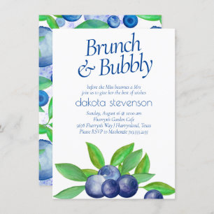Blueberry Chic   Classic Blue Green Bubbly Brunch Invitation