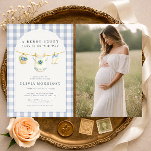 Blueberry Clothesline Photo Baby Shower Invitation