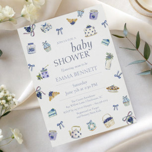 Blueberry Dessert Baby Shower Watercolor Invitation