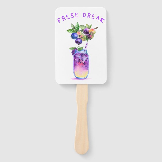 Blueberry Drink Party Hand Fan - Custom Text (Front)