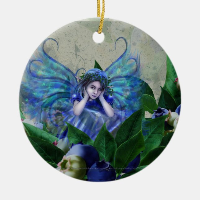 Blueberry Fairy Ceramic Ornament (Front)