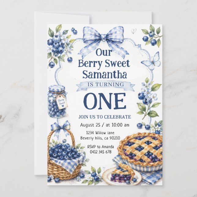 Blueberry First Birthday Invitation (Front)