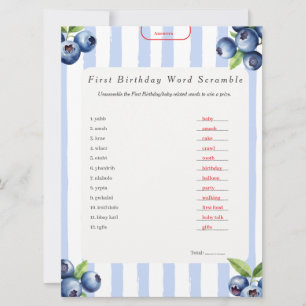 Blueberry First Birthday Word Scramble Answer Key Holiday Card