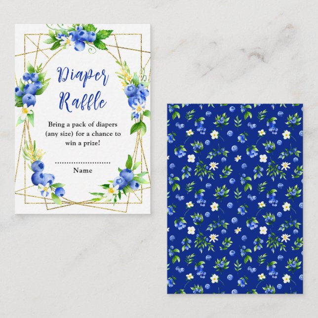 Blueberry Floral Baby Shower Diaper Raffle Enclosure Card (Front/Back)
