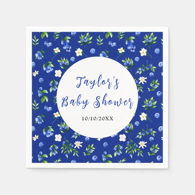 Blueberry Floral Baby Shower Napkin (Front)