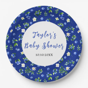 Blueberry Floral Baby Shower Paper Plate