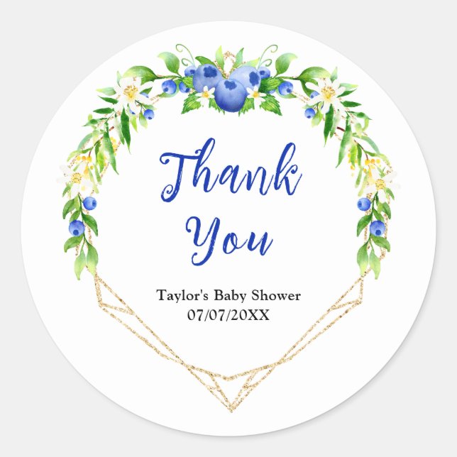 Blueberry Floral Baby Shower Thank You Classic Round Sticker (Front)