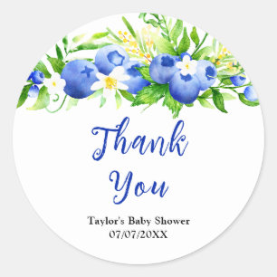 Blueberry Floral Baby Shower Thank You Classic Round Sticker