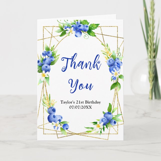 Blueberry Floral Birthday Party Thank You Card (Front)