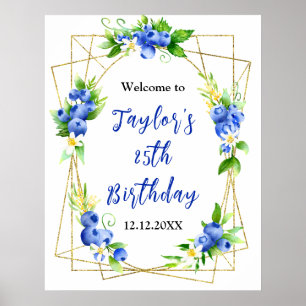 Blueberry Floral Birthday Party Welcome Sign