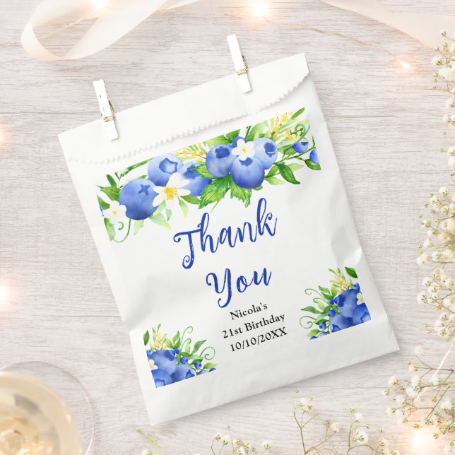 Blueberry Floral Birthday Thank You Favour Bag (Clipped)