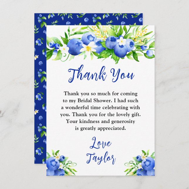 Blueberry Floral Bridal Shower Thank You Card (Front/Back)