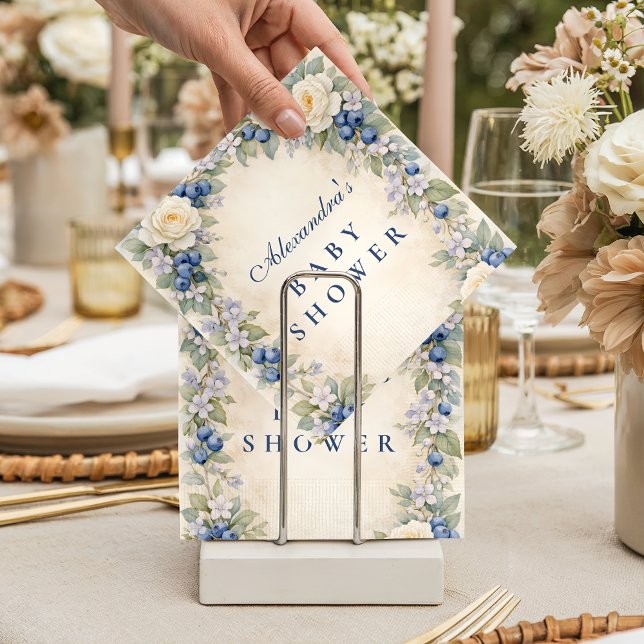 Blueberry Floral Wreath Baby Shower Napkin (Creator Uploaded)