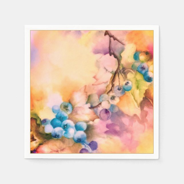 Blueberry Fruit Napkin — Hand-Painted (Front)