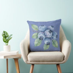 Blueberry Fruit on Blue  Cushion