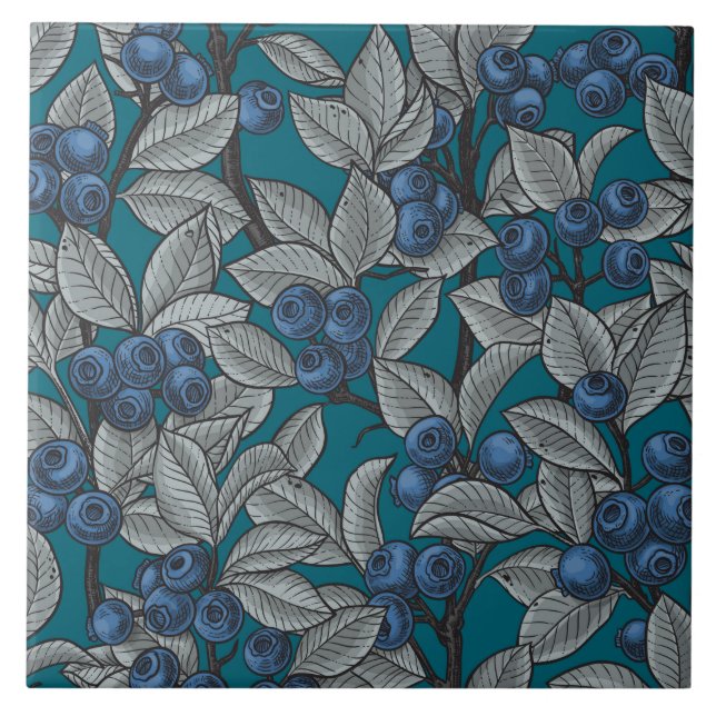 Blueberry garden, blue and grey ceramic tile (Front)