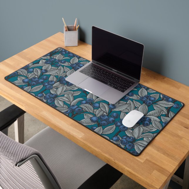 Blueberry garden, blue and grey desk mat (Office 2)