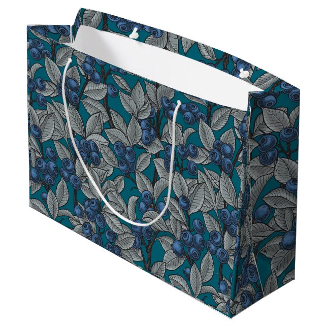 Blueberry garden, blue and grey large gift bag (Back Angled)