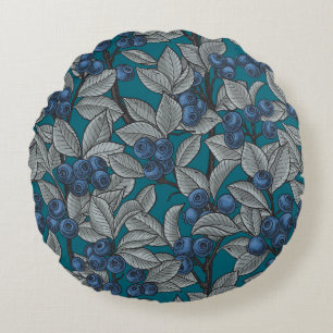Blueberry garden, blue and grey round cushion