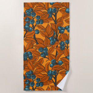 Blueberry garden, blue and orange beach towel