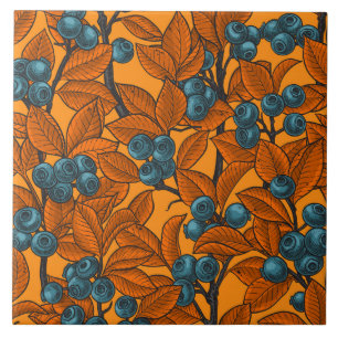 Blueberry garden, blue and orange ceramic tile