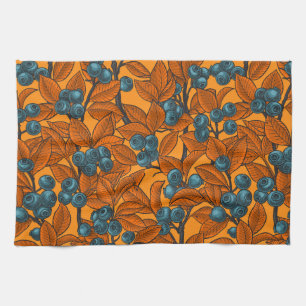 Blueberry garden, blue and orange tea towel