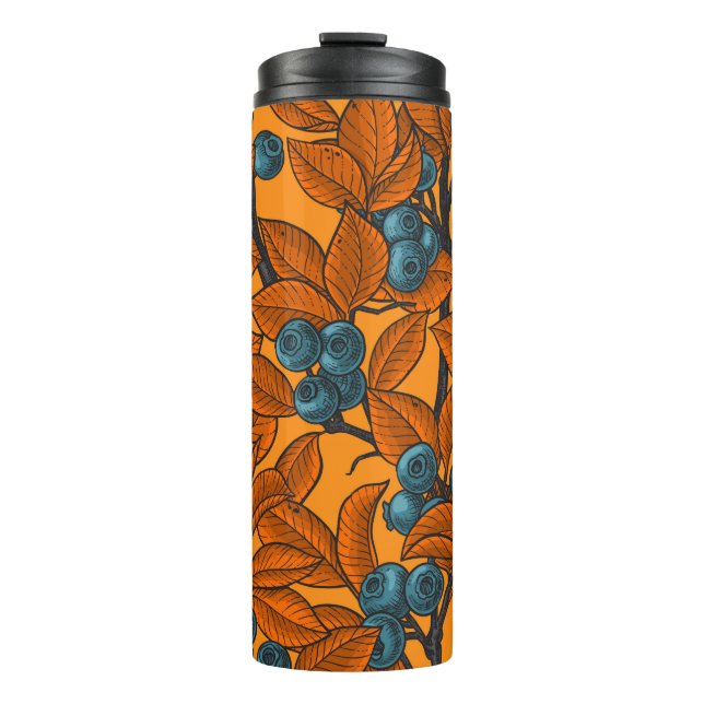 Blueberry garden, blue and orange thermal tumbler (Front)