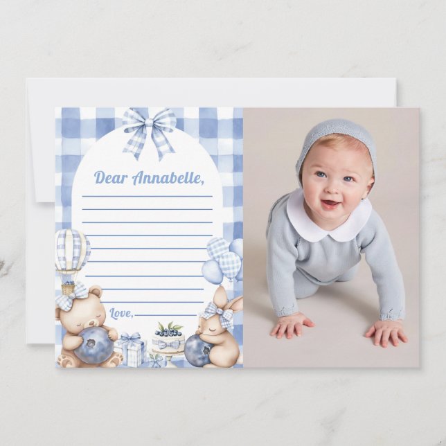 Blueberry Gingham Time Capsule Note Message Invitation (Front)