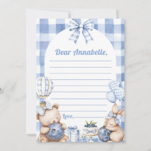 Blueberry Gingham Time Capsule Note Message Invitation