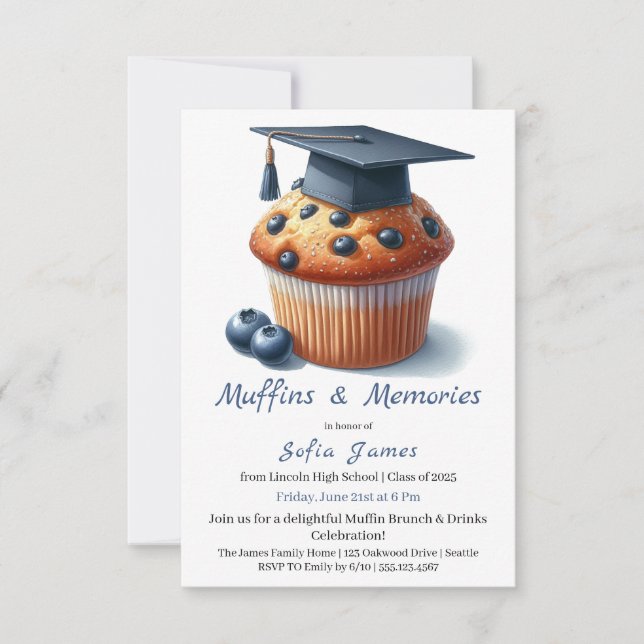 Blueberry Graduation Cupcake Brunch Celebration Invitation (Front)