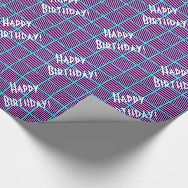 Blueberry & Grape Coloured Squares Happy Birthday Wrapping Paper (Corner)
