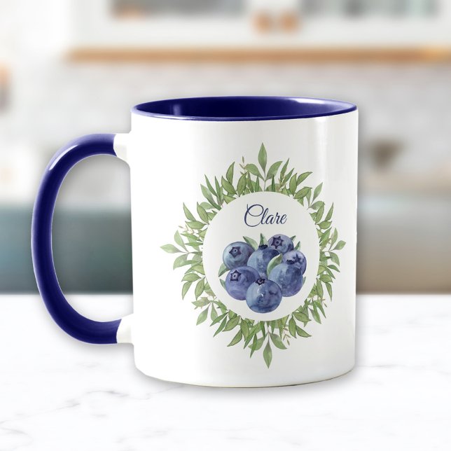 Blueberry Greenery Name Elegant Blue  Mug (Blueberry Greenery Name Elegant Blue Mug)